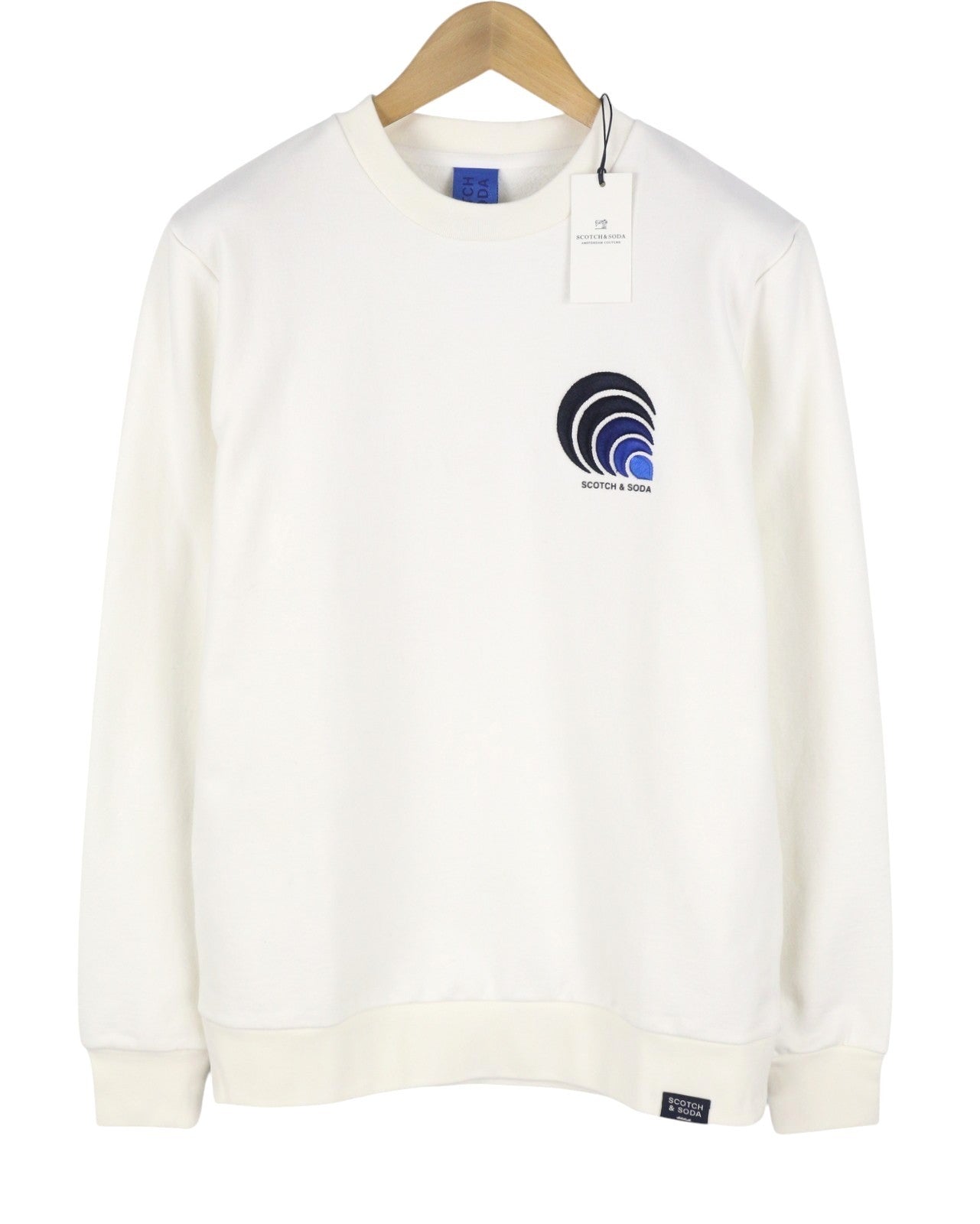 SCOTCH & SODA Men Sweatshirt M White Embroidered Logo Crew Neck Pull On