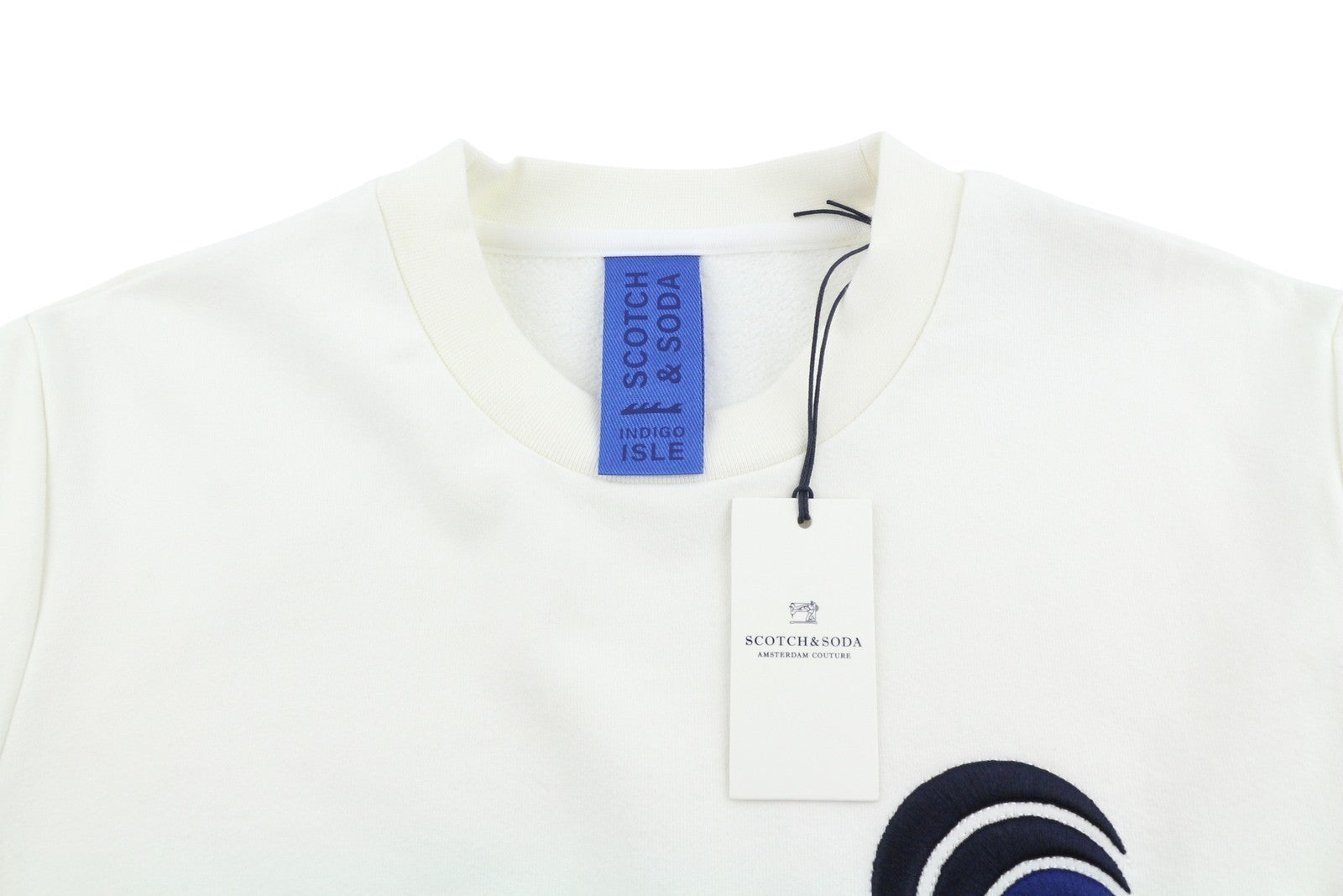 SCOTCH & SODA Men Sweatshirt M White Embroidered Logo Crew Neck Pull On