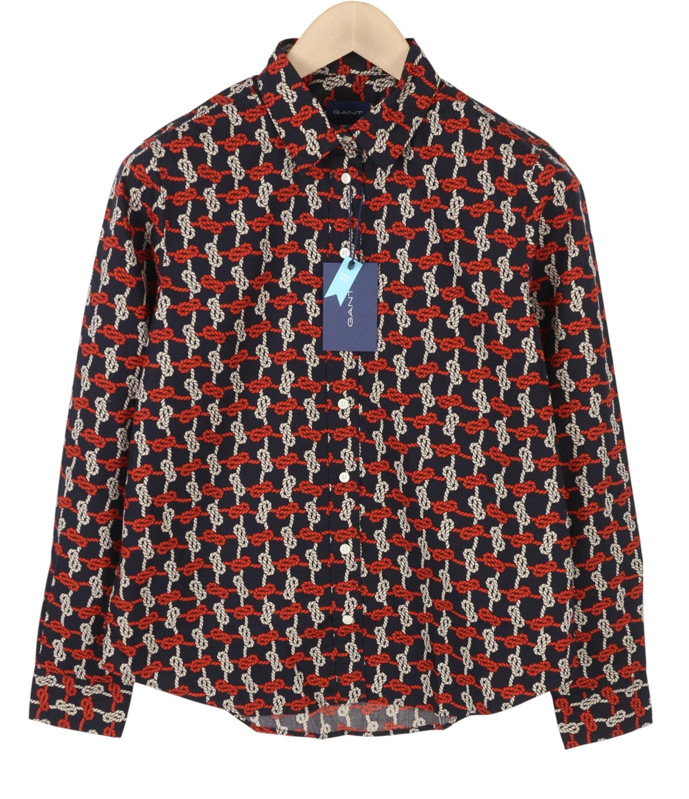 GANT Regular Knot Print Women Shirt EU38 M Evening Blue Button-Up Spread Casual