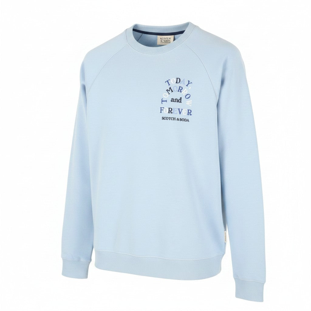 SCOTCH & SODA Men Sweatshirt M Light Blue Embroidered Logo Crew Neck Pull On