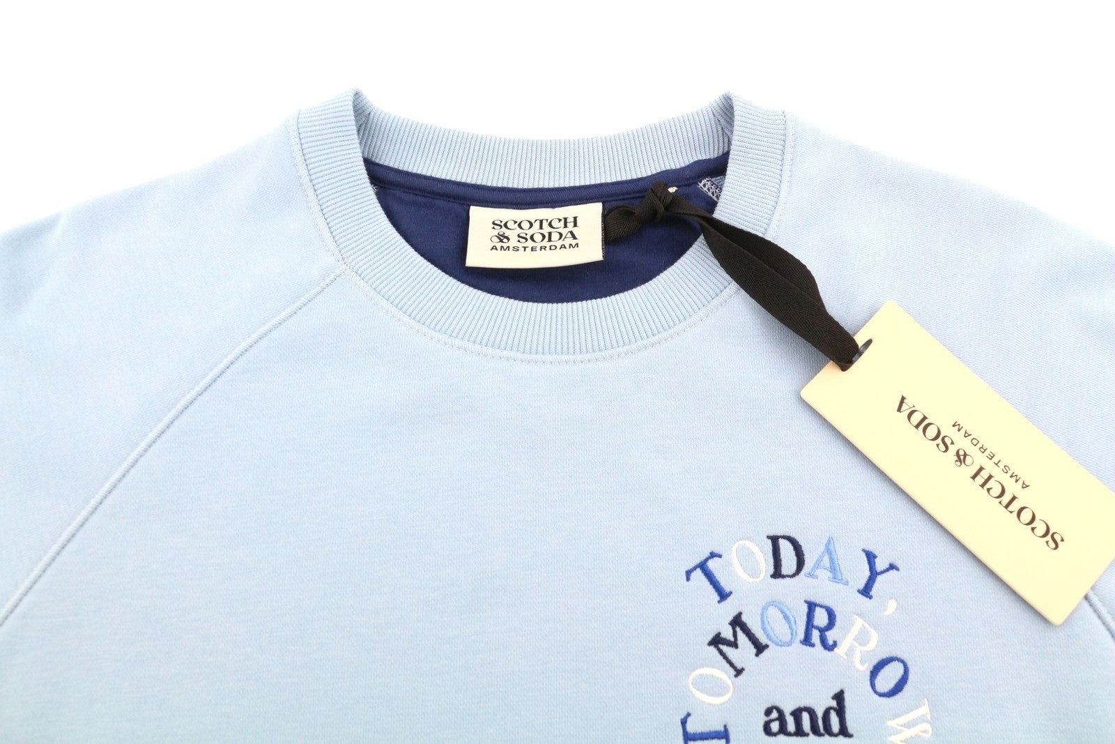 SCOTCH & SODA Men Sweatshirt M Light Blue Embroidered Logo Crew Neck Pull On