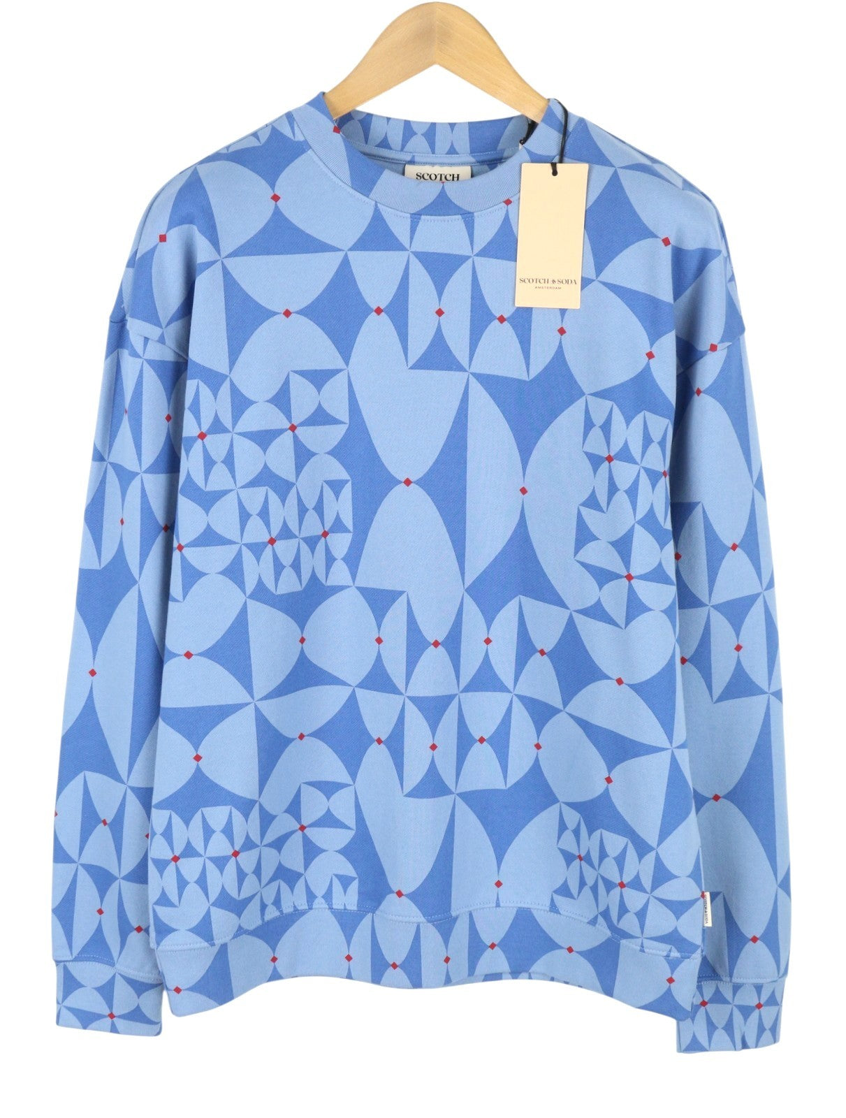 SCOTCH & SODA Men Sweatshirt L Blue Patterned Crew Neck Long Sleeve Pull On