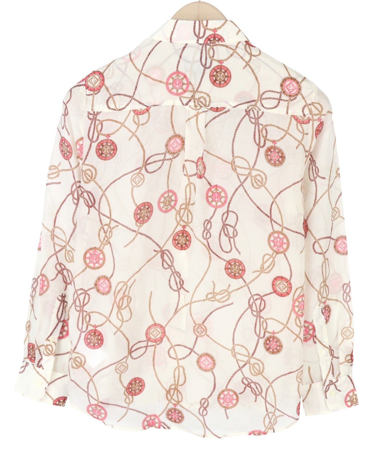 GANT Sailing Print Cot Silk Women Shirt EU34 XS Caulk White Transparent Button