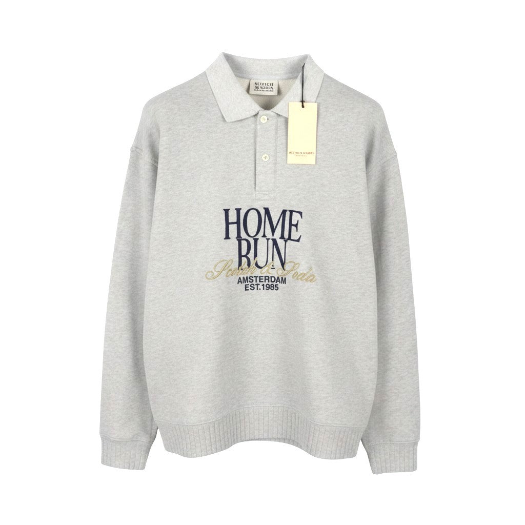 SCOTCH & SODA Men Sweatshirt L Grey Melange Polo Half Button Neck Pull On