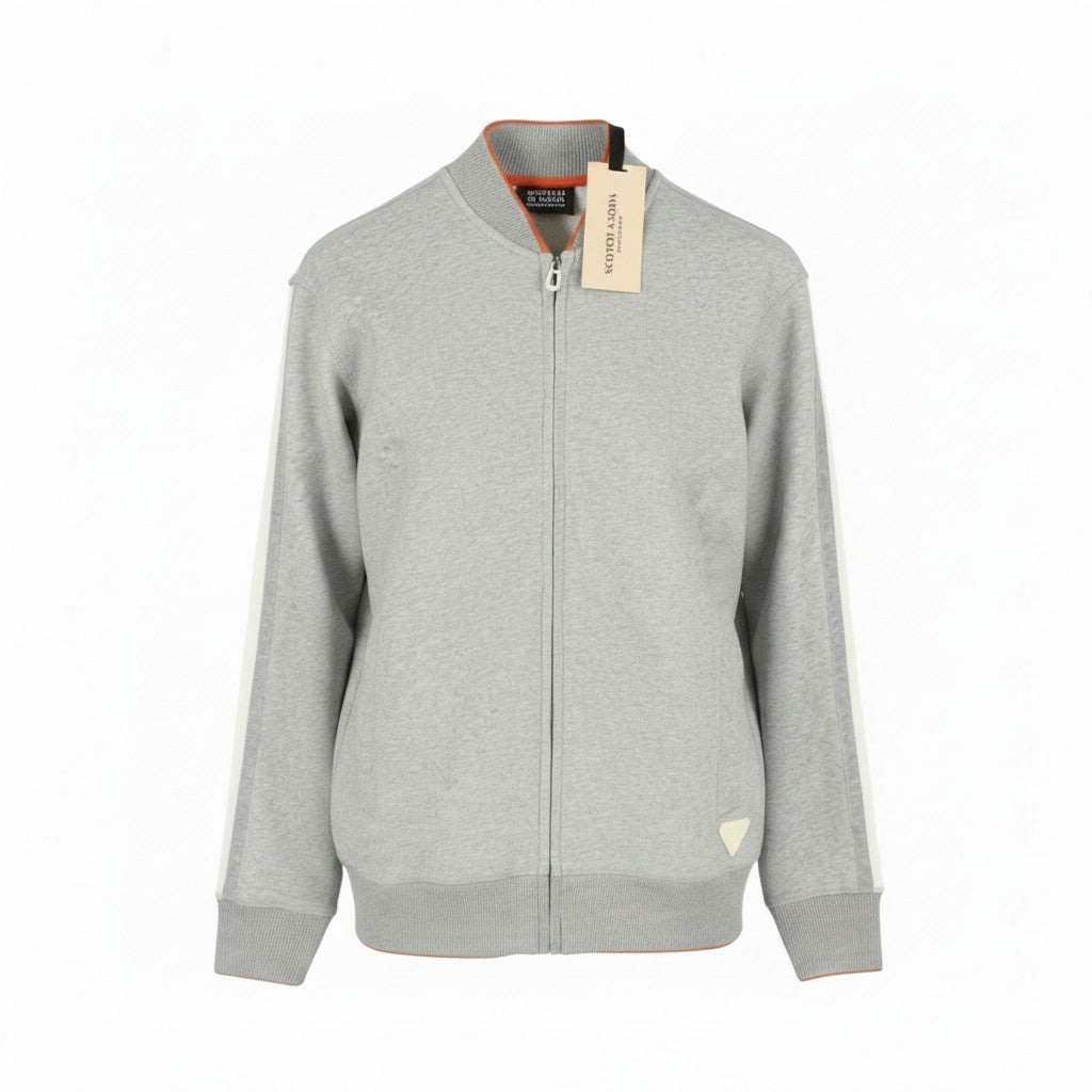 SCOTCH & SODA Men Sweatshirt M Grey Melange Organic Cotton Full Zip Bomber