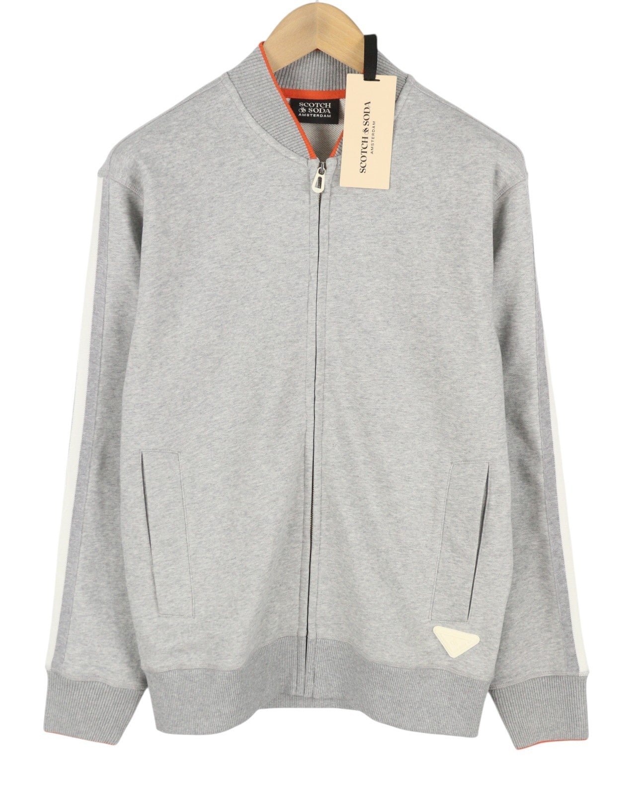 SCOTCH & SODA Men Sweatshirt M Grey Melange Organic Cotton Full Zip Bomber