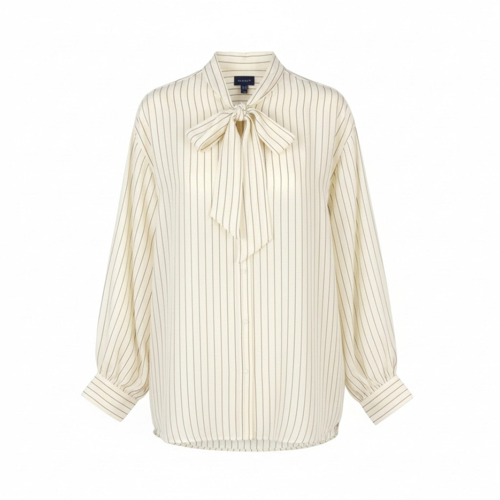 GANT Silk Pinstripe Bow Women Shirt EU44 XL Oversized Fit Button-Up Long Sleeve