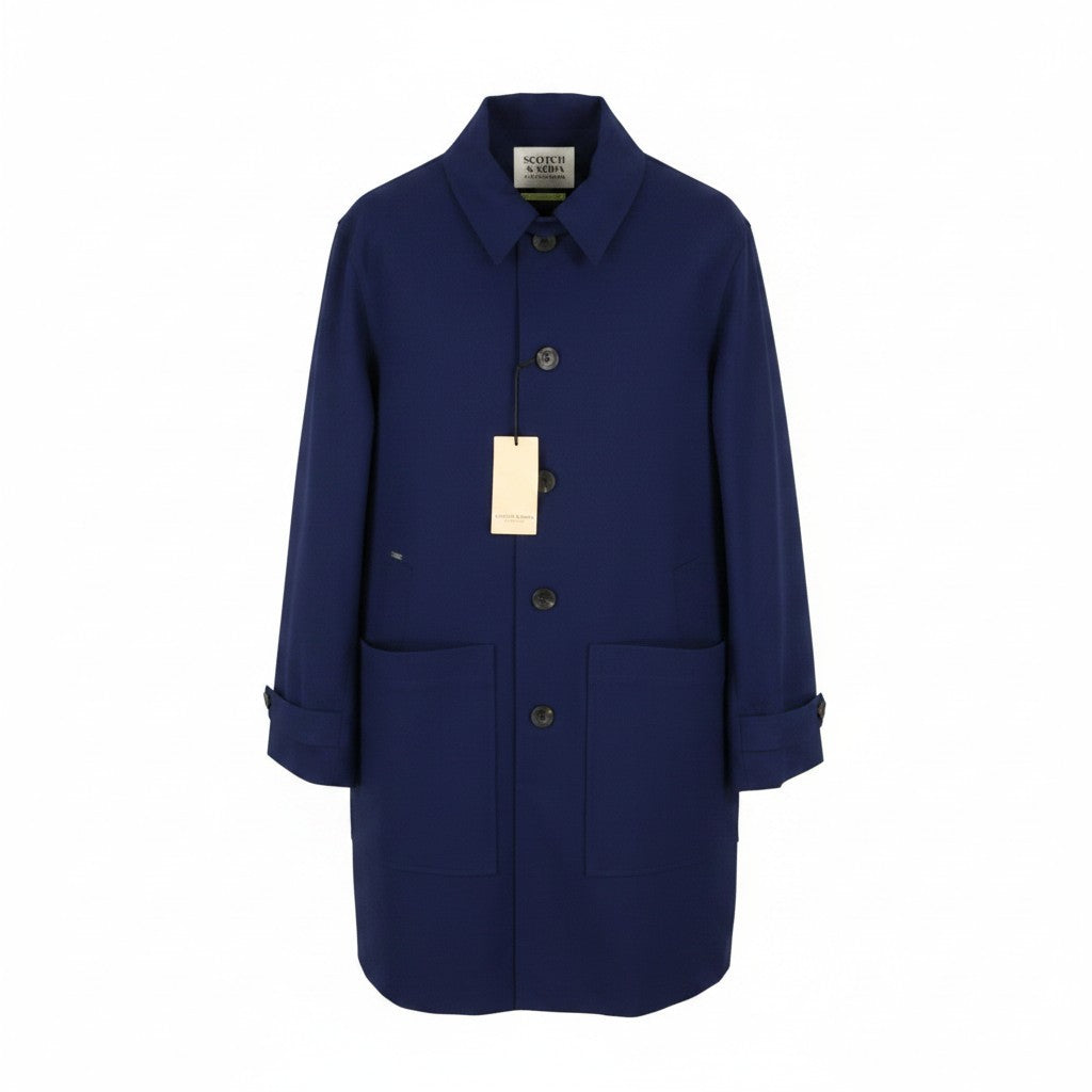 SCOTCH & SODA Men Jacket L Dark Blue Button-Up Lightweight Trench Coat