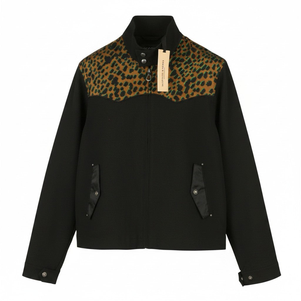 SCOTCH & SODA Men Jacket M Black Leopard Print Western Full Zip Lightweight
