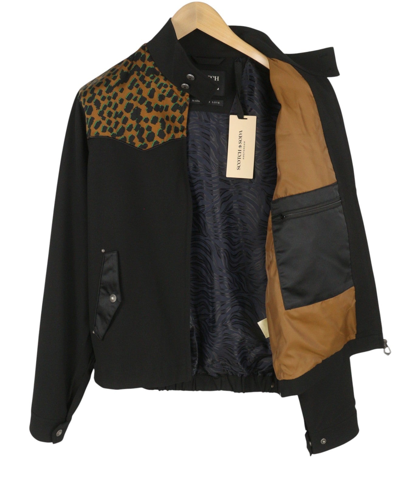 SCOTCH & SODA Men Jacket M Black Leopard Print Western Full Zip Lightweight