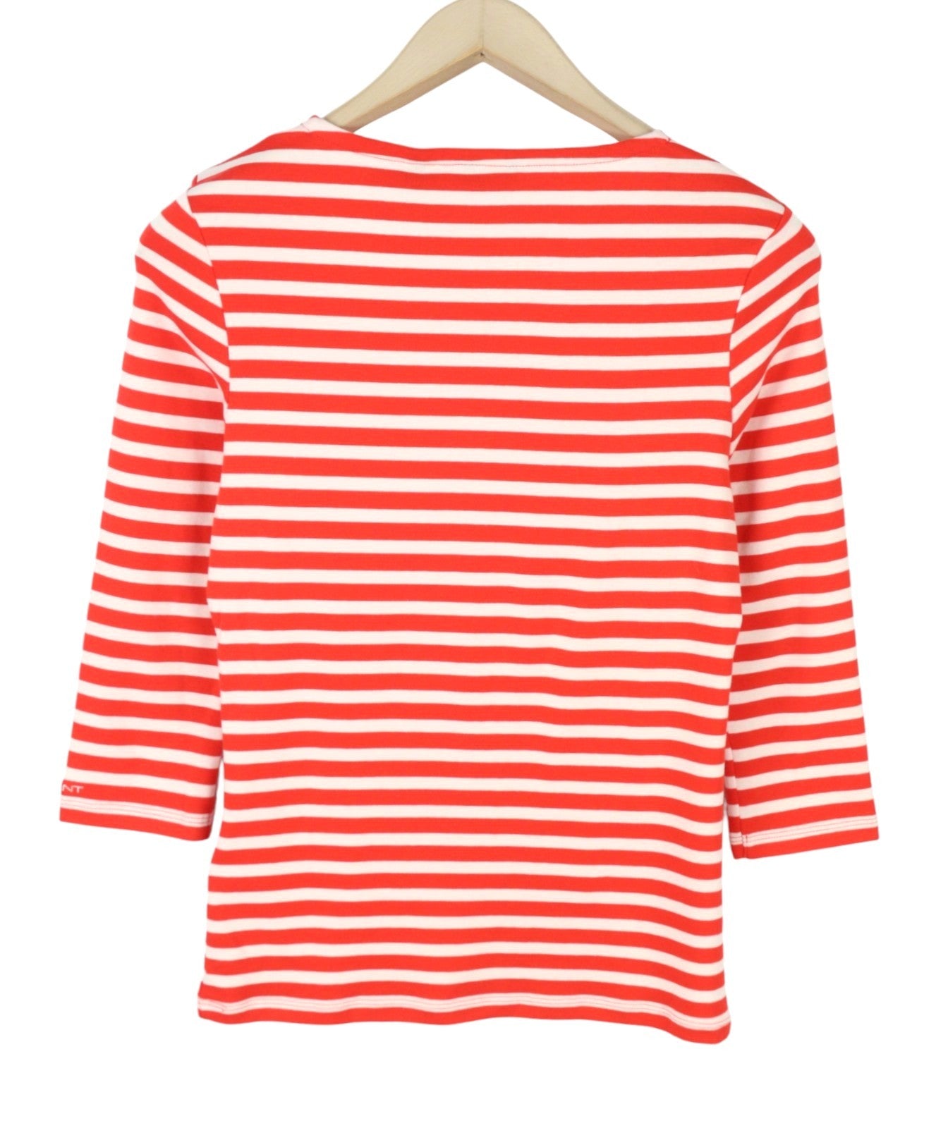 GANT Striped 1x1 Rib 3/4 Women T-Shirt S Lava Red Round Collar Tricot Stretch