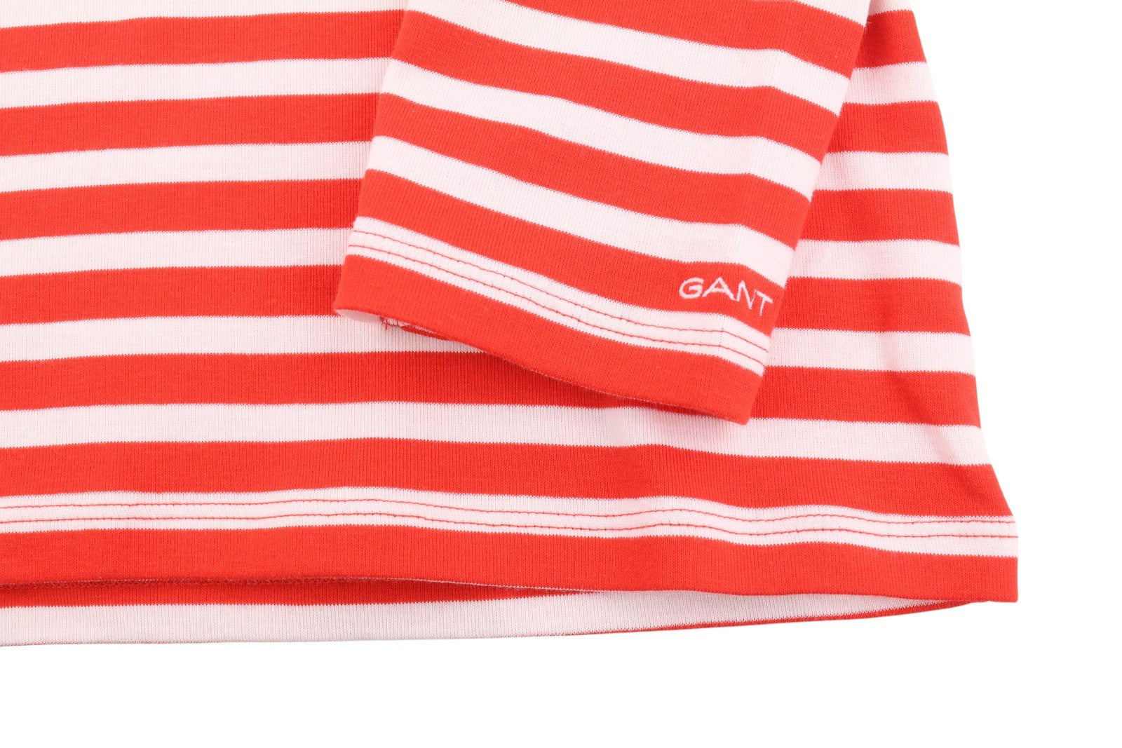 GANT Striped 1x1 Rib 3/4 Women T-Shirt S Lava Red Round Collar Tricot Stretch