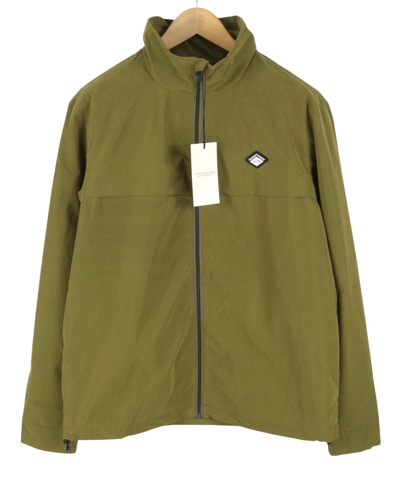 SCOTCH & SODA Men Jacket M Military Green Hidden Hood Full Zip Lightweight
