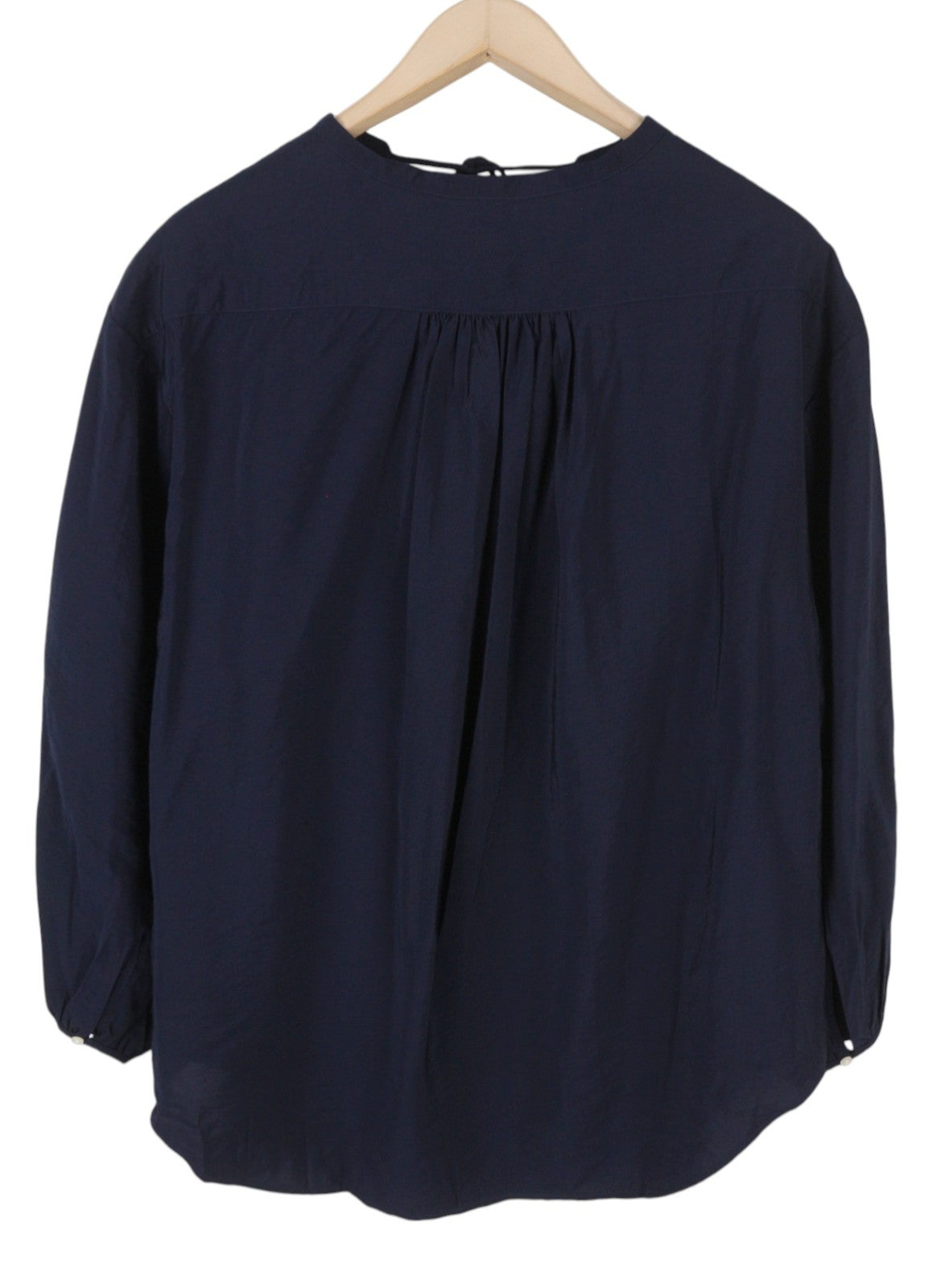 GANT Pop Over Women Blouse EU44 XL Classic Blue V-Neck Ties Relaxed 3/4 Sleeves