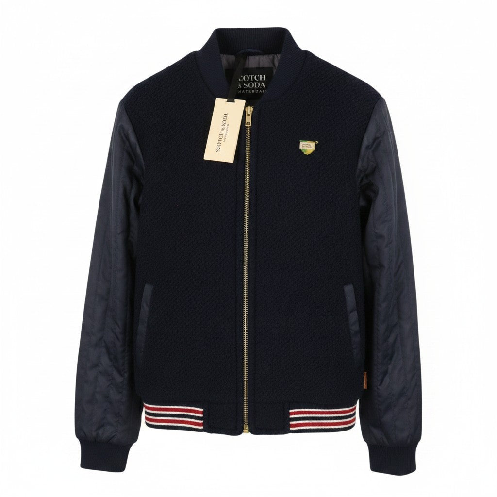 SCOTCH & SODA Men Jacket M Dark Blue Knitted Quilted Full Zip Lightweight Bomber