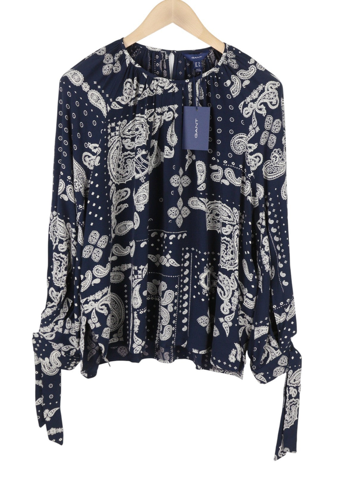 GANT Paisley Women Blouse EU38 M Evening Blue Round Neck Relaxed Fit