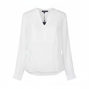 GANT Bib Women Blouse EU40 M White Pleated V-Neck Side Tied Long Sleeve