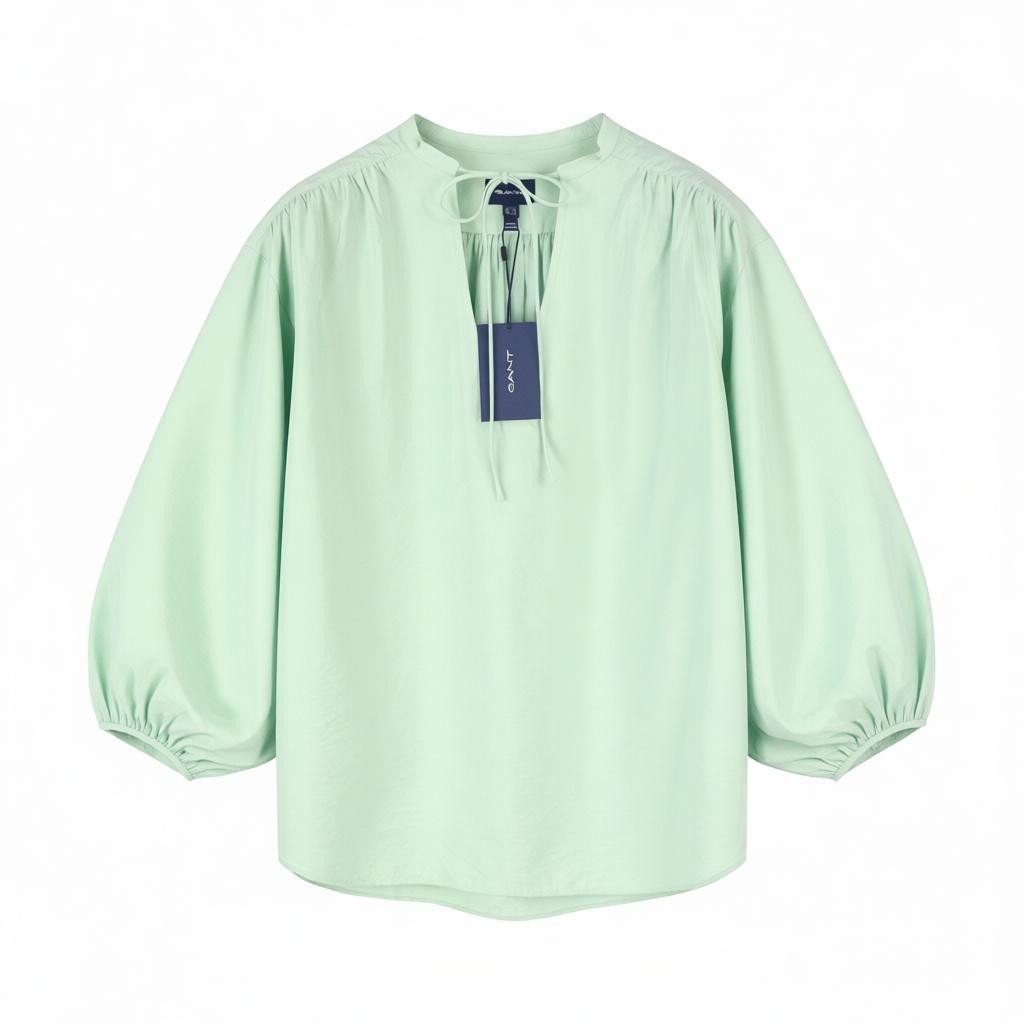 GANT Pop Over Women Blouse EU38 M Porcelain Green V-Neck Relaxed 3/4 Sleeve