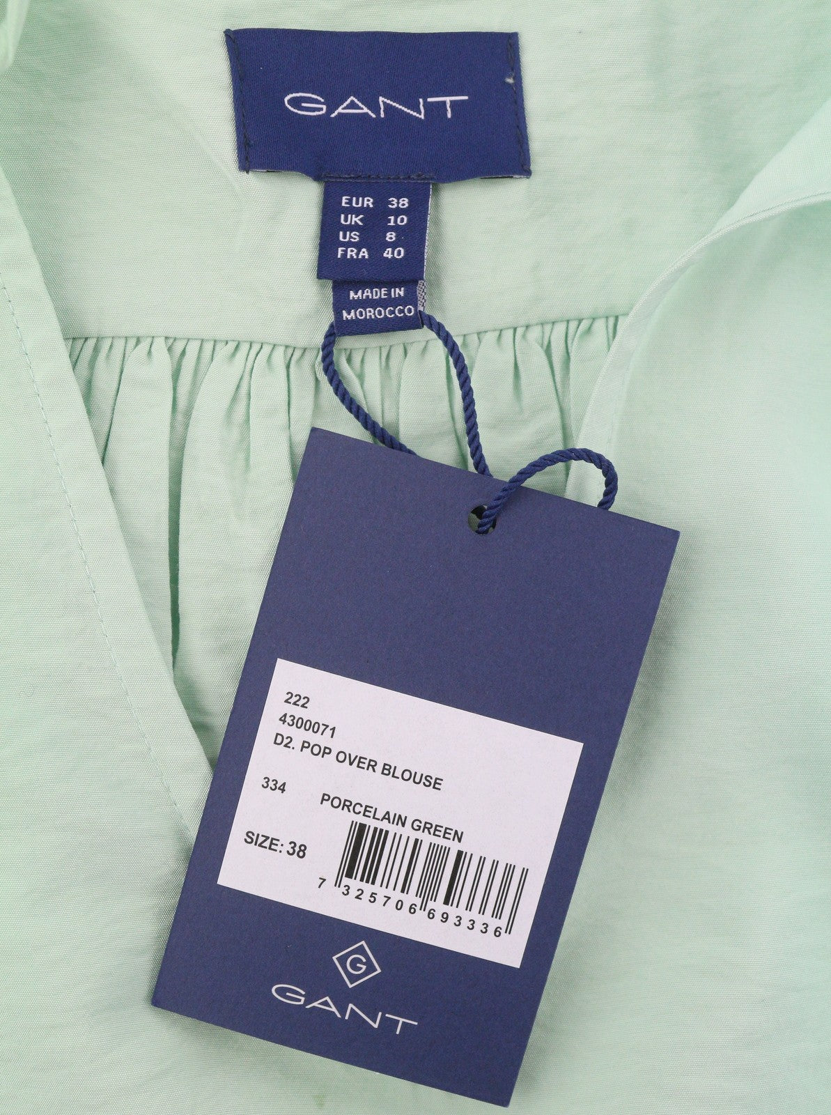 GANT Pop Over Women Blouse EU38 M Porcelain Green V-Neck Relaxed 3/4 Sleeve