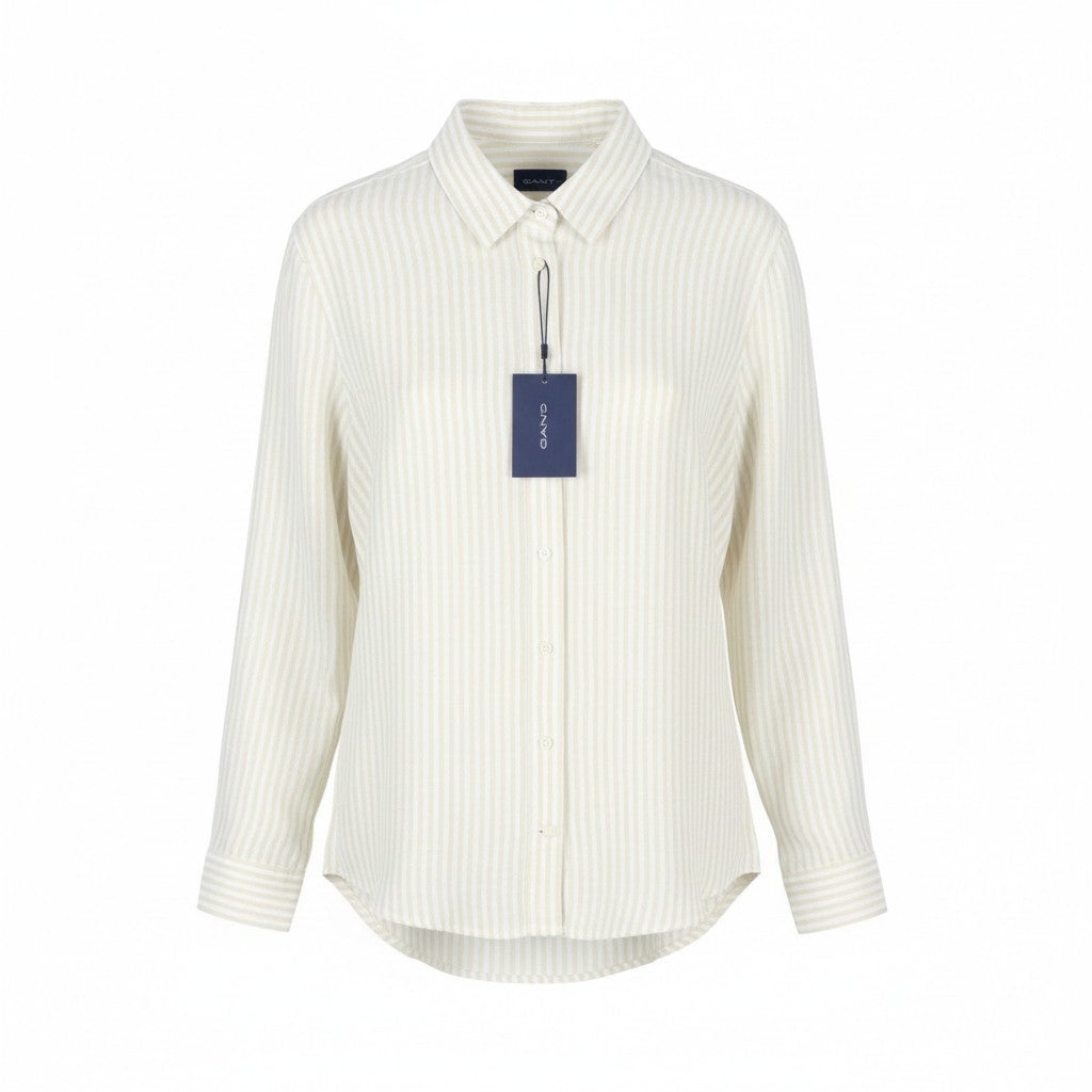 GANT Reg Linen Stripe Women Shirt EU44 XL Desert Beige Button-Up Spread Neck