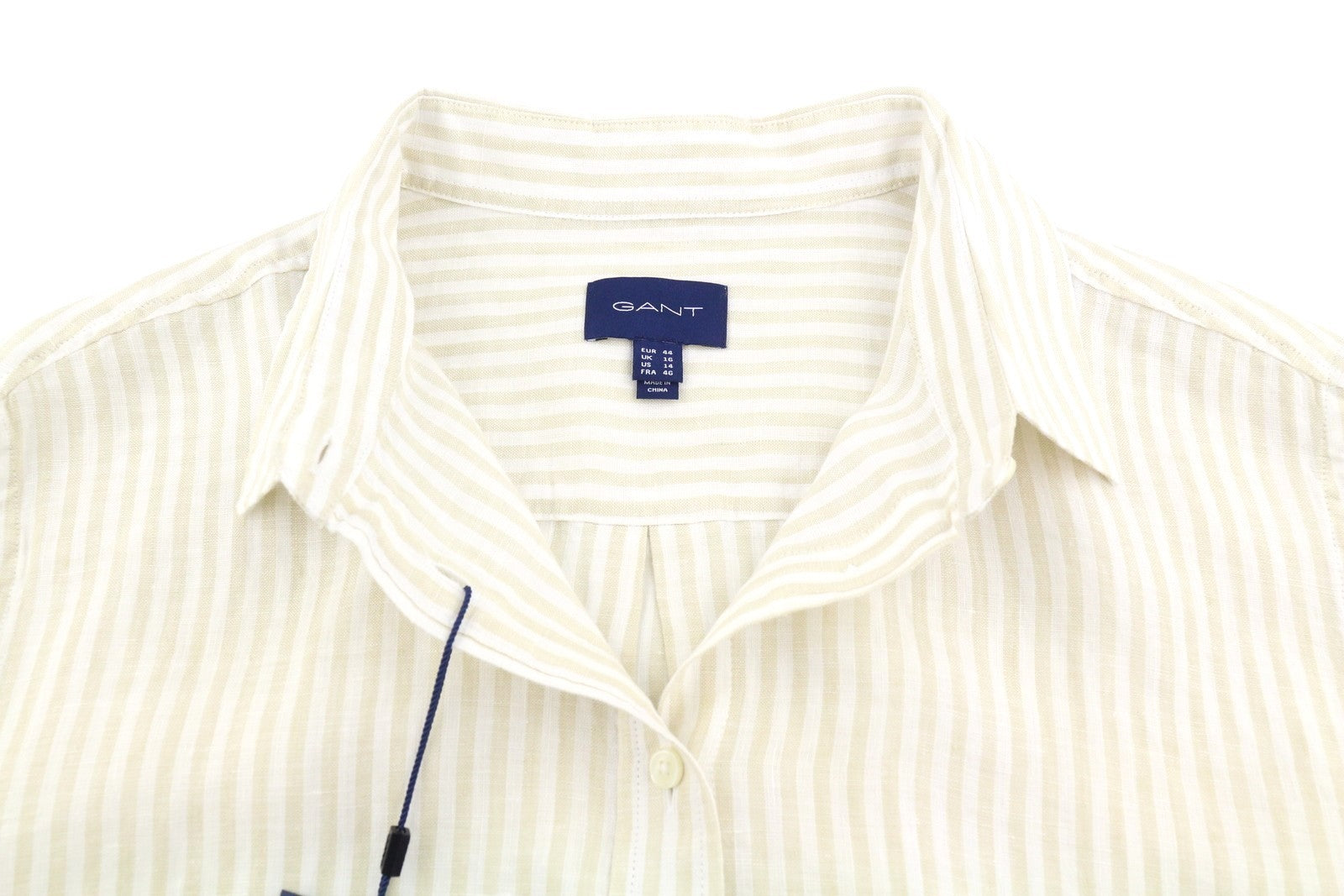 GANT Reg Linen Stripe Women Shirt EU44 XL Desert Beige Button-Up Spread Neck