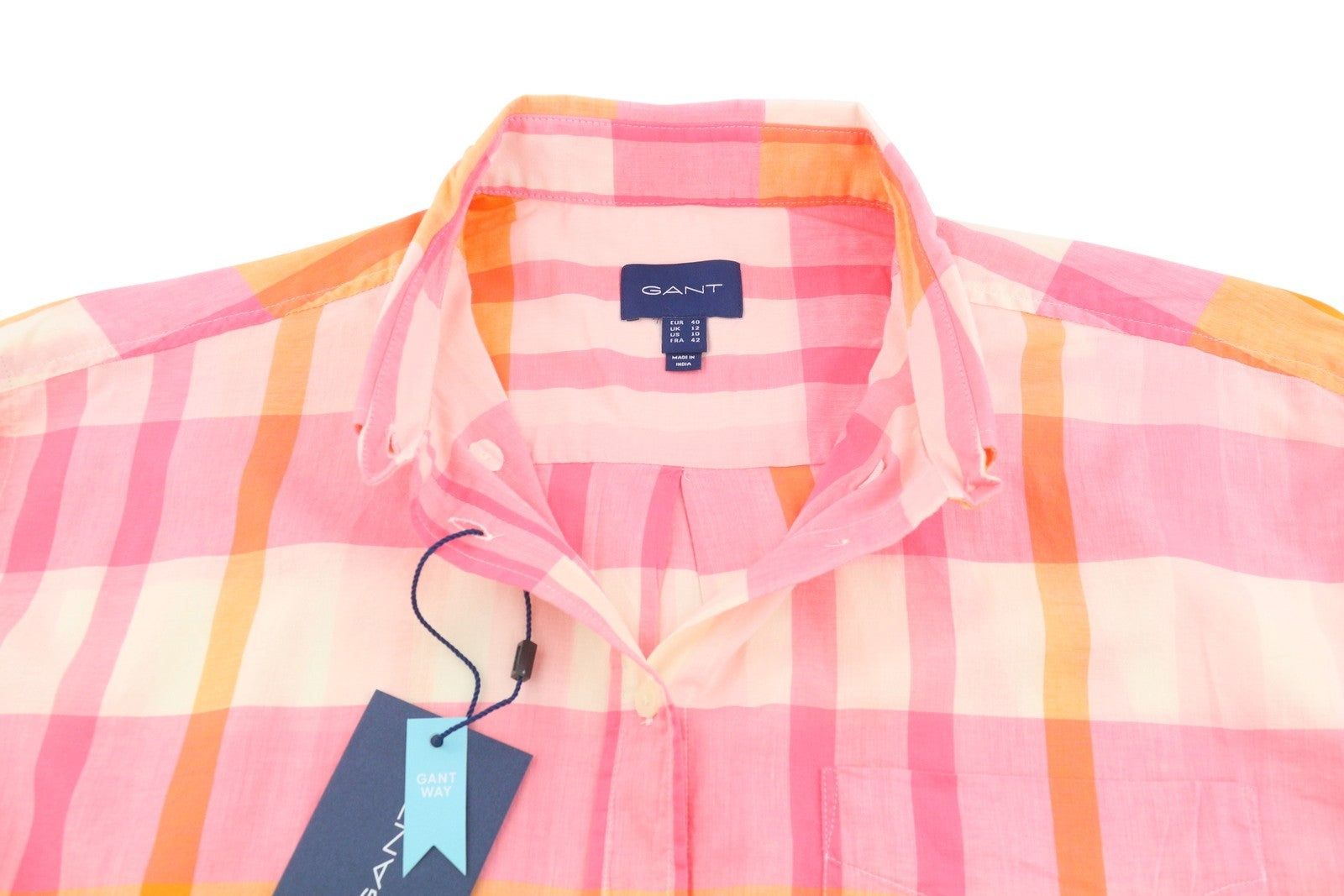 GANT Rel Wide Cuff Madras Women Shirt EU40 M Preppy Pink Button-Up Oversized