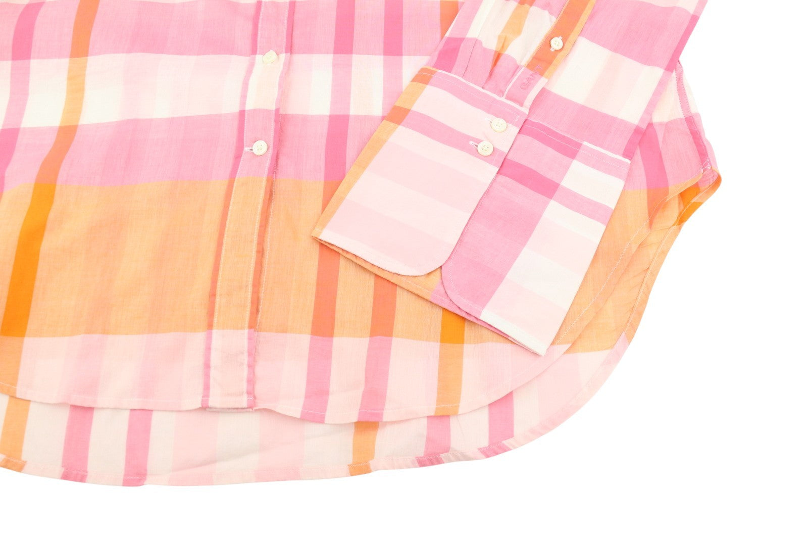 GANT Rel Wide Cuff Madras Women Shirt EU40 M Preppy Pink Button-Up Oversized
