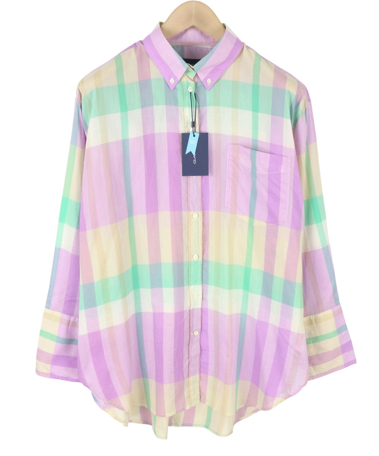 GANT Rel Wide Cuff Madras Women Shirt EU44 XL Crocus Purple Button-Up Oversized