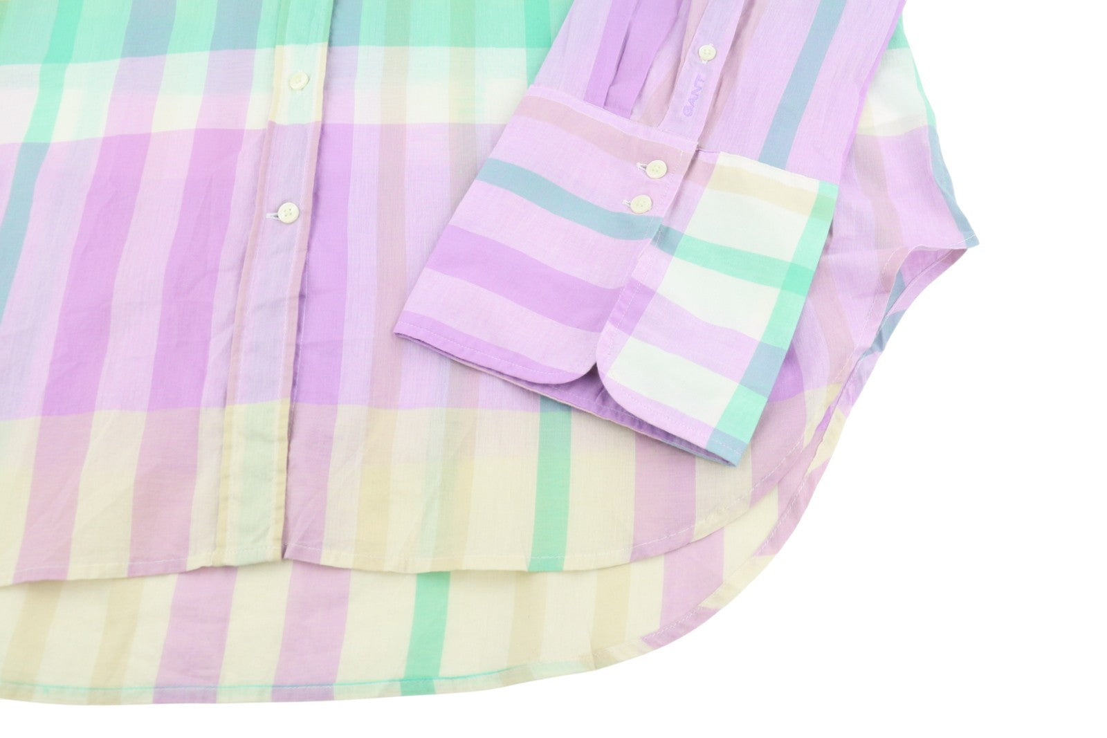 GANT Rel Wide Cuff Madras Women Shirt EU44 XL Crocus Purple Button-Up Oversized