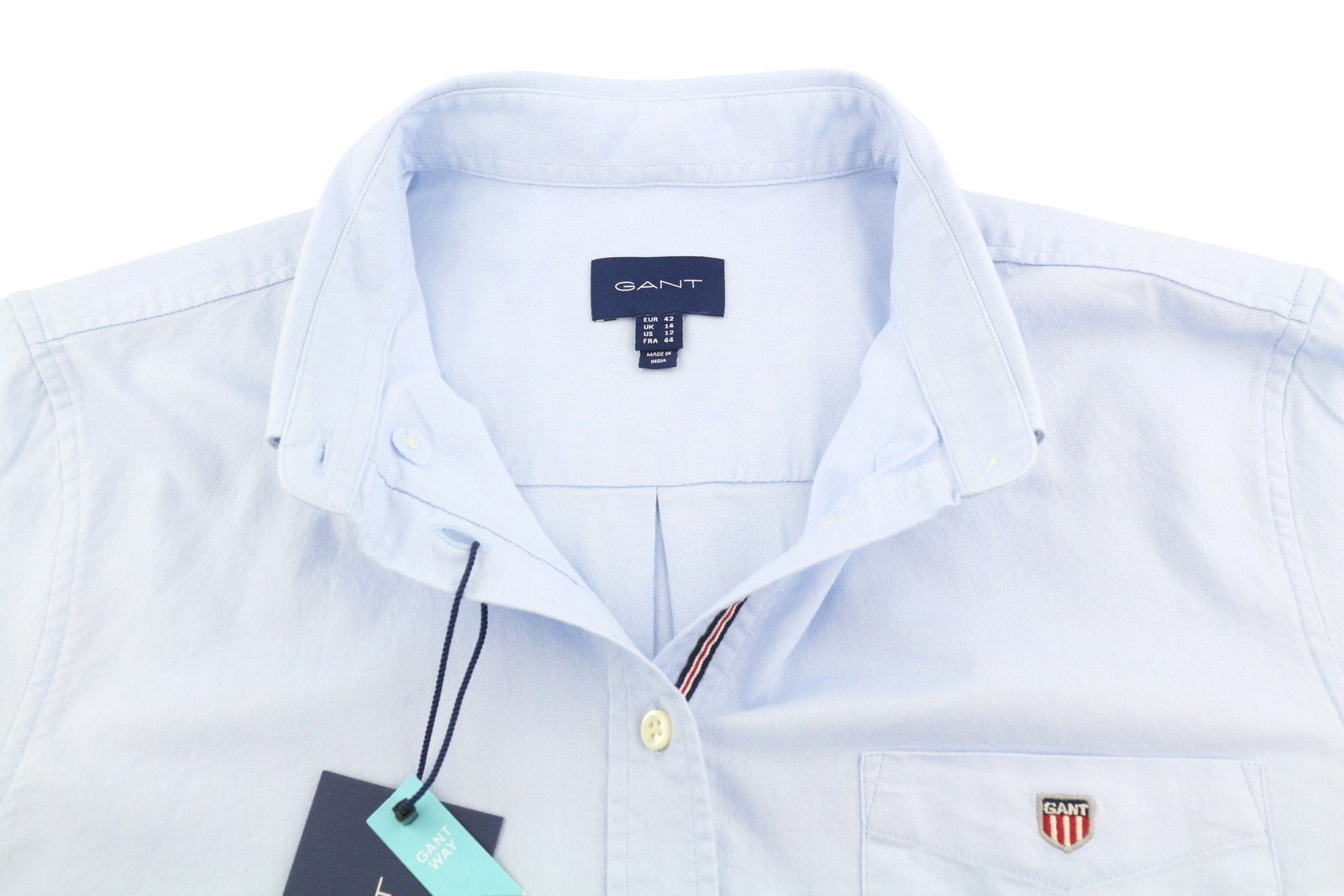 GANT Regular Oxford Women Shirt EU42 L Hamptons Blue Cotton Button Patch Pocket