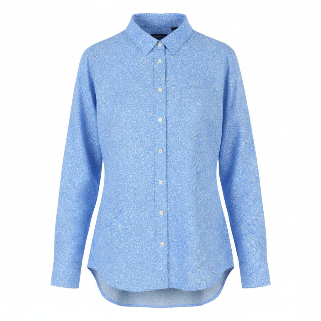 GANT Reg Freedom Flower Women Shirt EU38 M Pacific Blue Button-Down Pocket