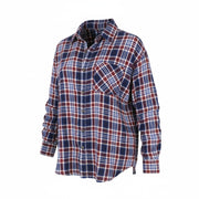 GANT Relaxed Check Flannel Women Shirt EU42 L Classic Blue Button-Up Patch