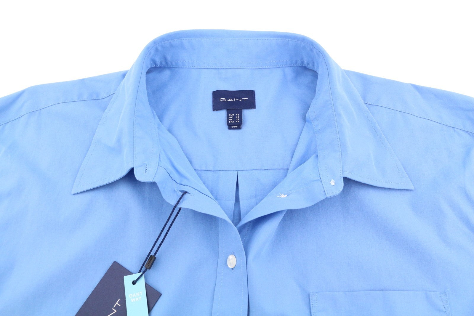 GANT Relaxed Spread Luxury Poplin Women Shirt EU46 XL Silver Lake Blue Pocket
