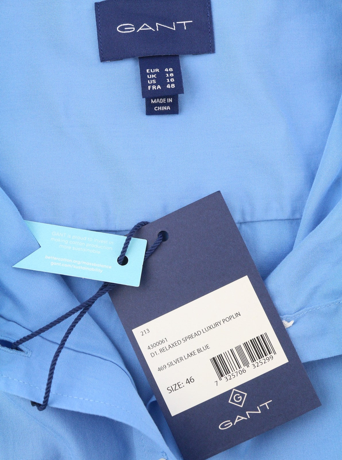 GANT Relaxed Spread Luxury Poplin Women Shirt EU46 XL Silver Lake Blue Pocket