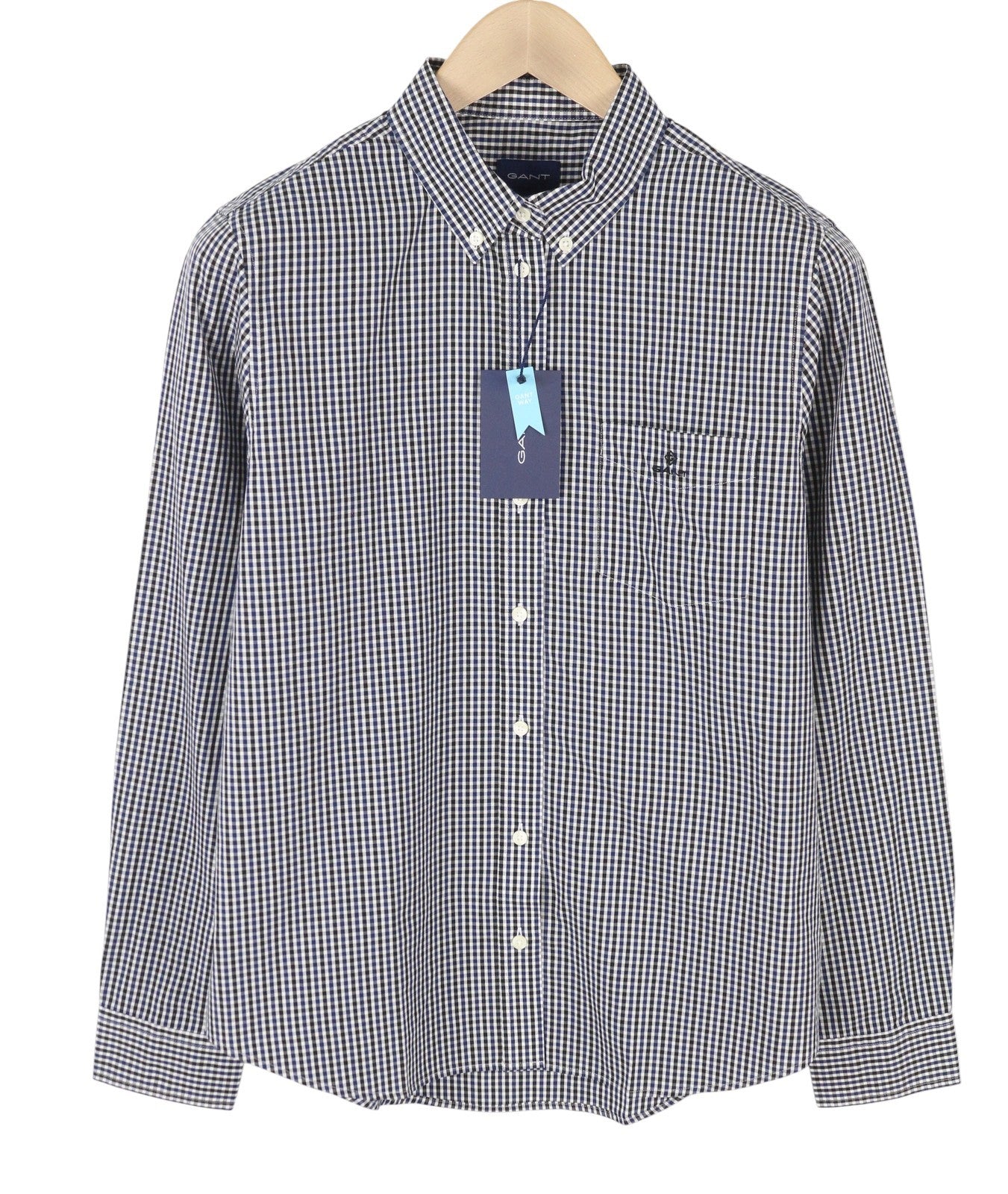 GANT Reg 3 Col Gingham Women Shirt EU42 L Evening Blue Patch Pocket Button-Up