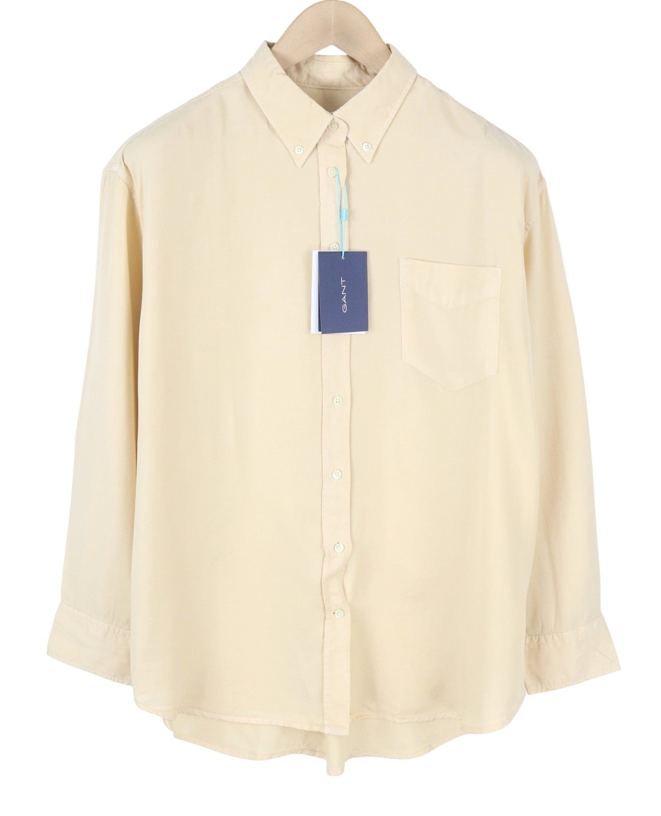 GANT PP Rel Lyocell Women Shirt EU40 M Desert Beige Oversized Patch Pocket