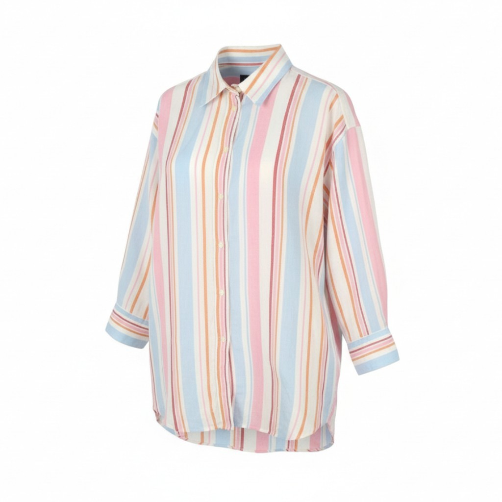 GANT OS Multistripe Women Shirt EU42 L Multicolor Linen Blend Buttoned Casual