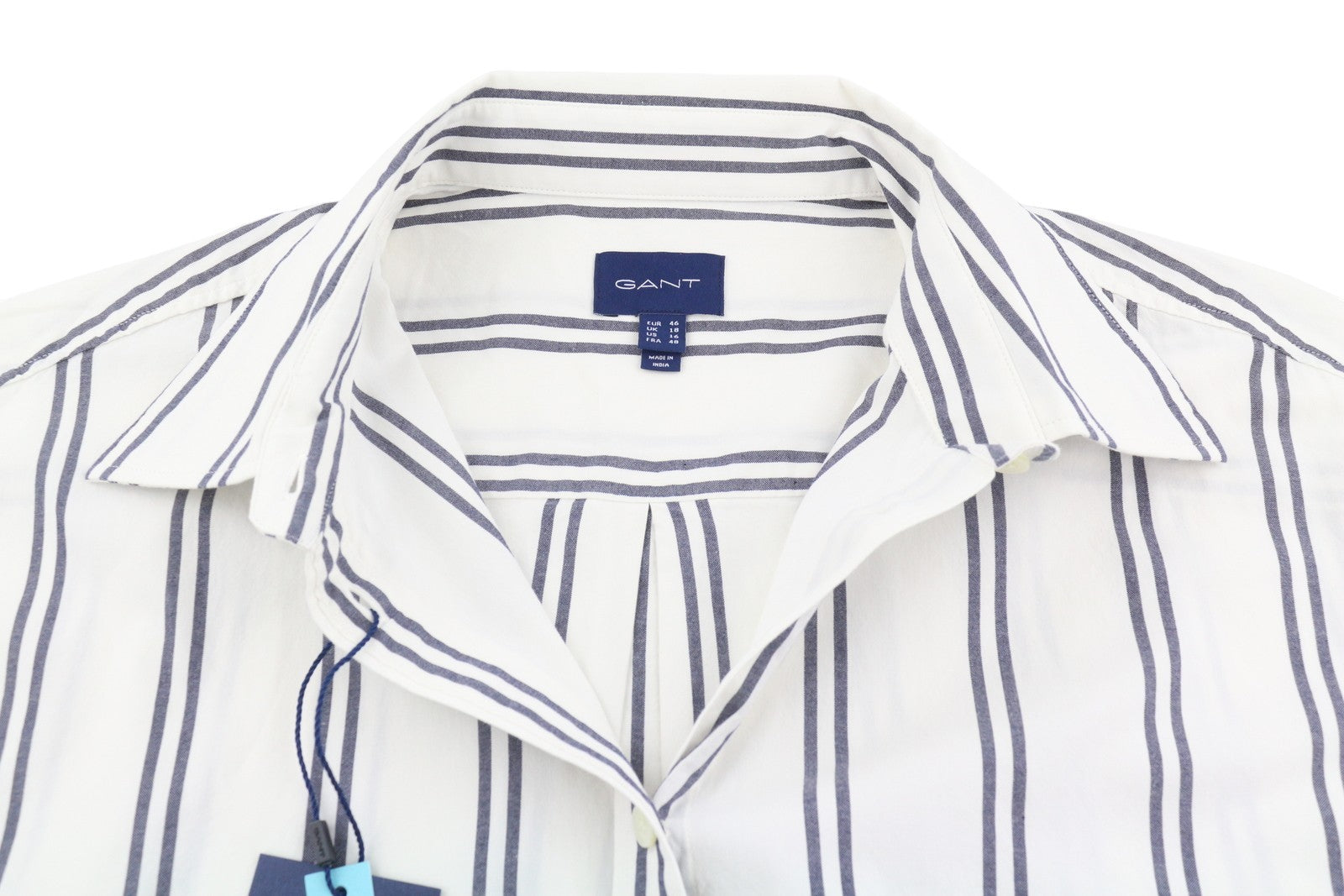 GANT OS Stripe Women Shirt EU46 XL Blue Striped Button-Up Pocket Casual Top