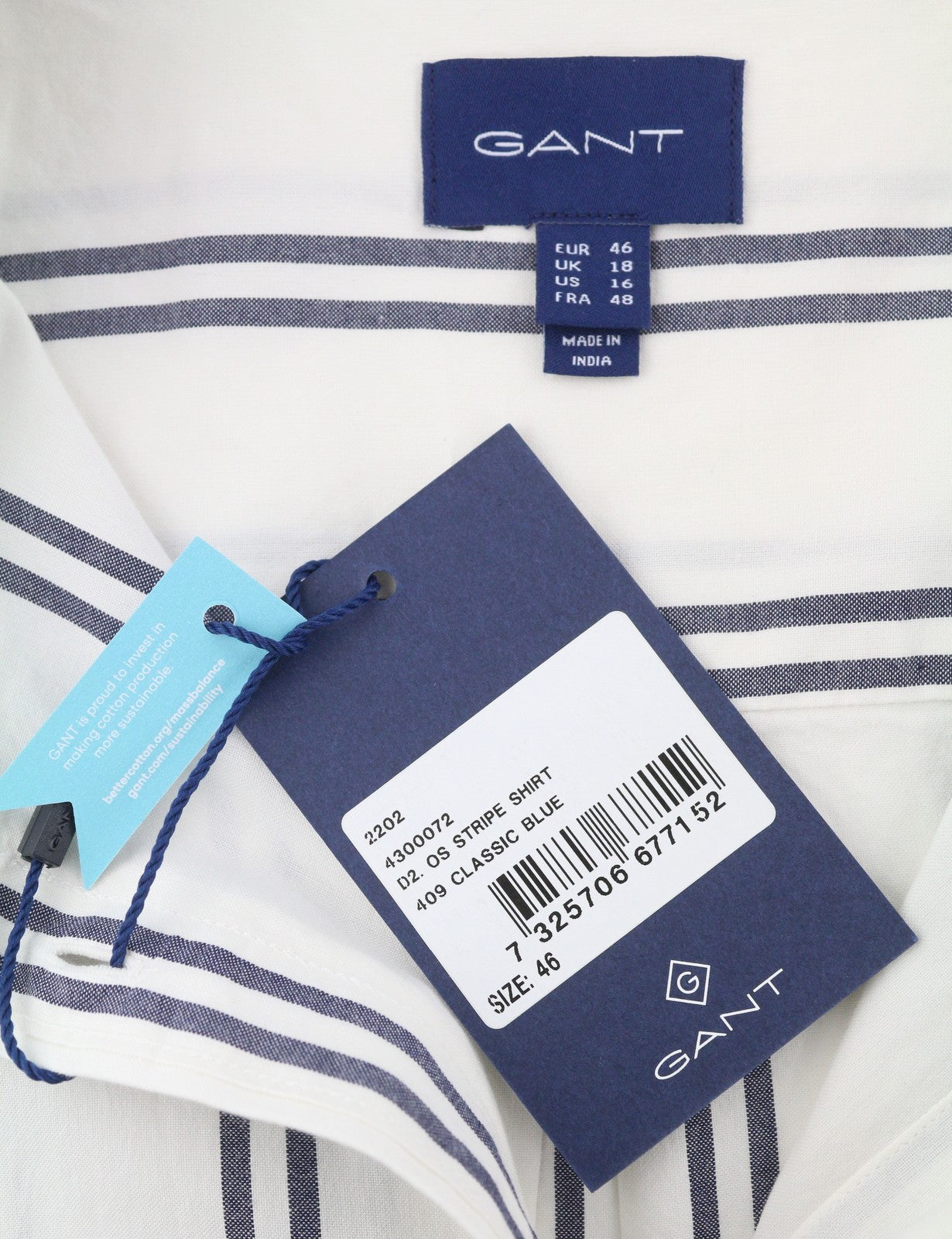 GANT OS Stripe Women Shirt EU46 XL Blue Striped Button-Up Pocket Casual Top