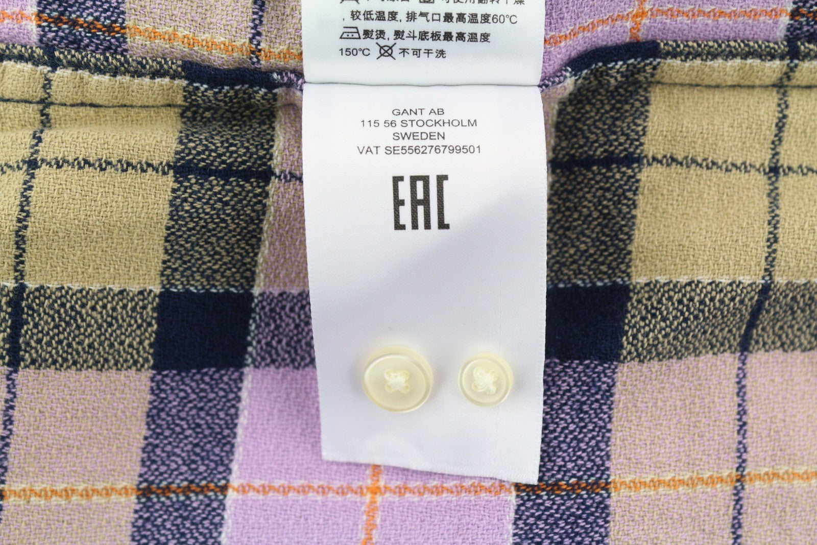 GANT Rel Texture Check Men Shirt XL Lilac Plaid Button-Up Pocket Casual