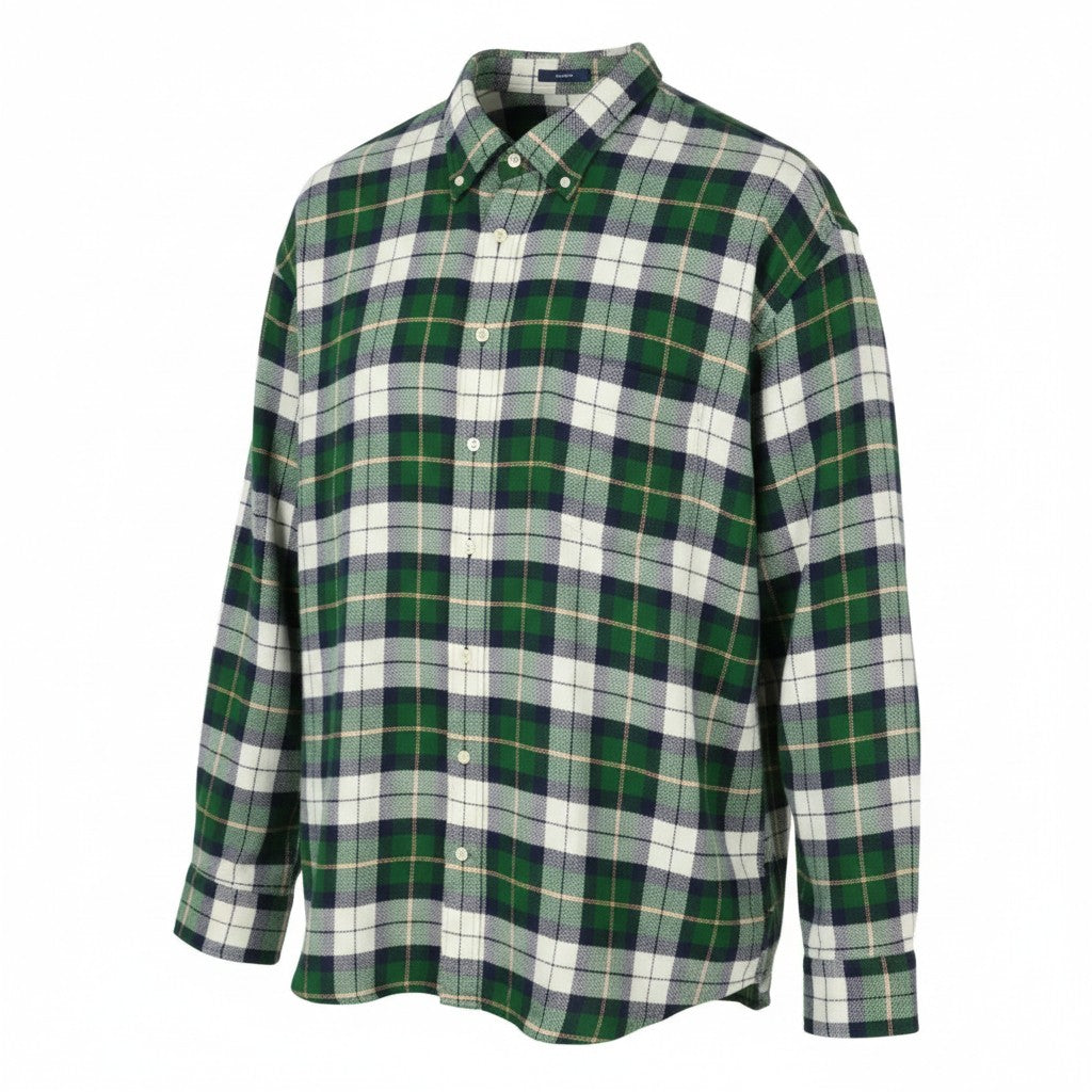 GANT Rel Texture Check Men Shirt 2XL Green Plaid Casual Button-Up Pocket