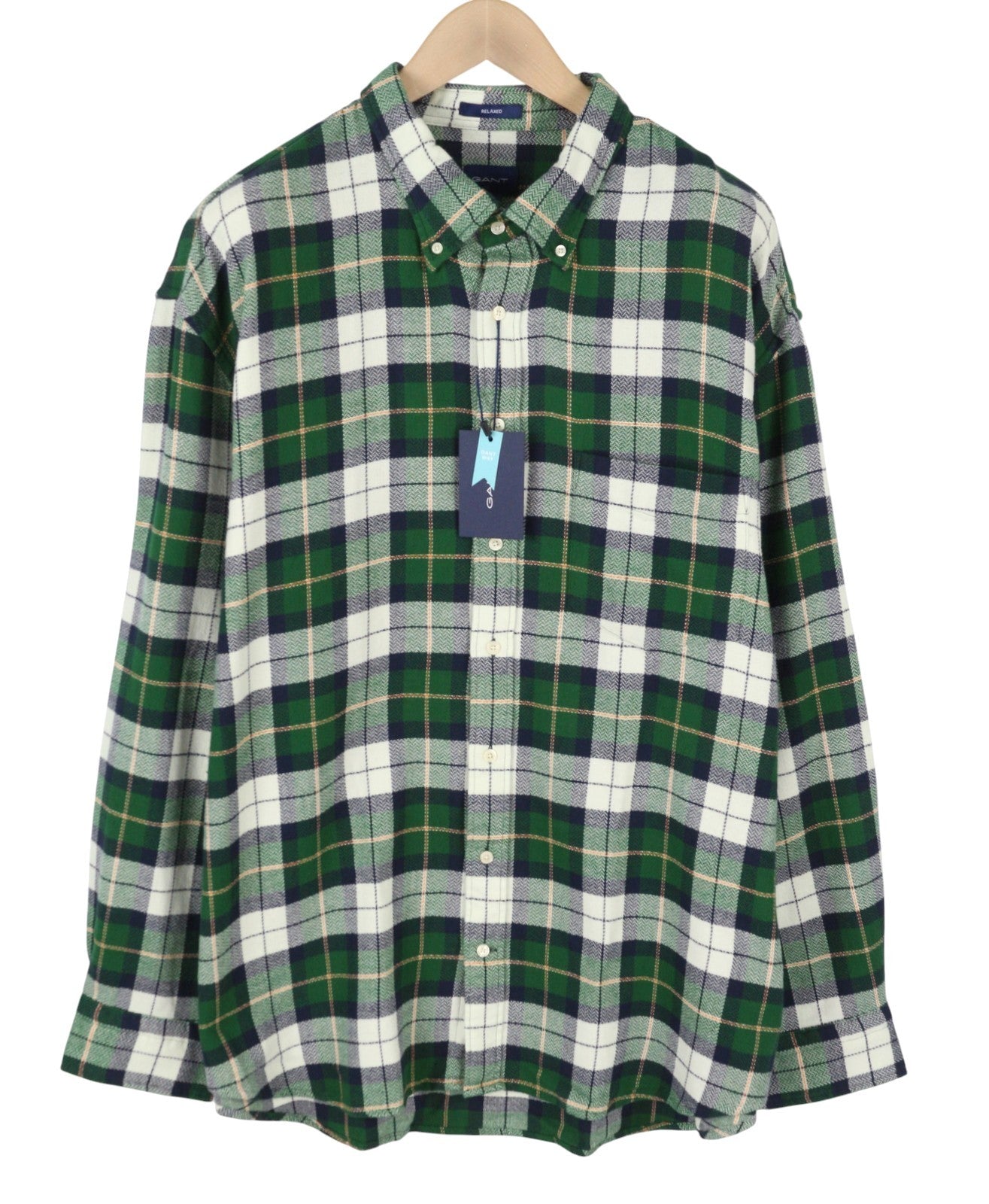 GANT Rel Texture Check Men Shirt 2XL Green Plaid Casual Button-Up Pocket