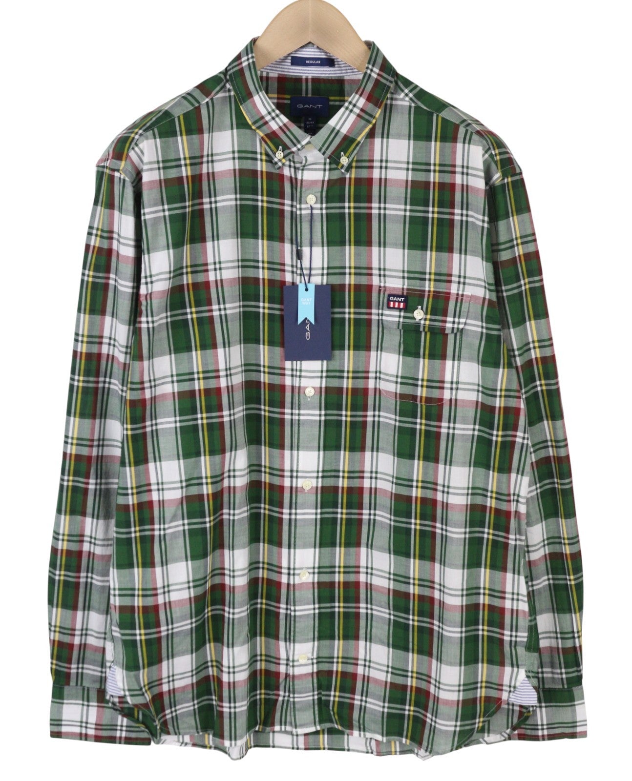 GANT Reg UT Washed Check Men Shirt XL Green Checked Button-Down Casual