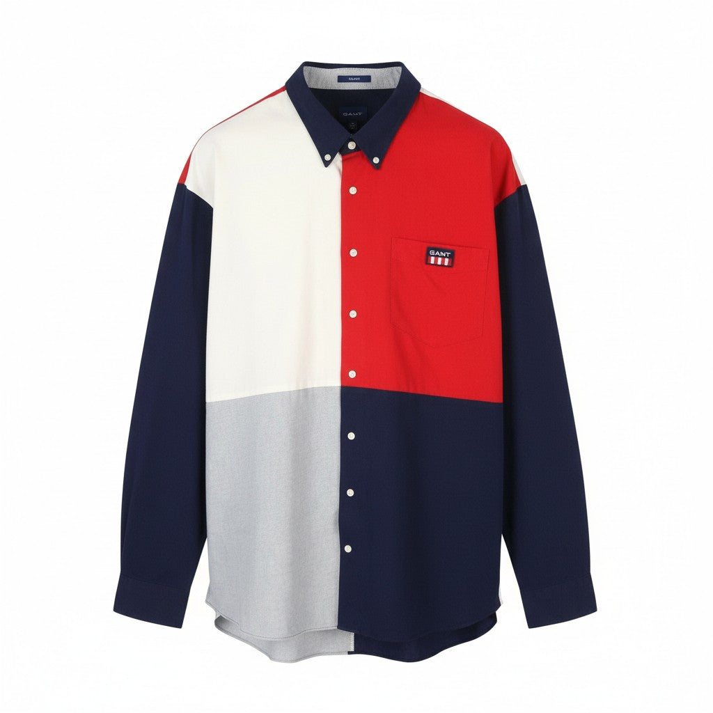 GANT Rel Retro Flag Block BD Men Shirt 2XL Blue Logo Buttoned Casual Top