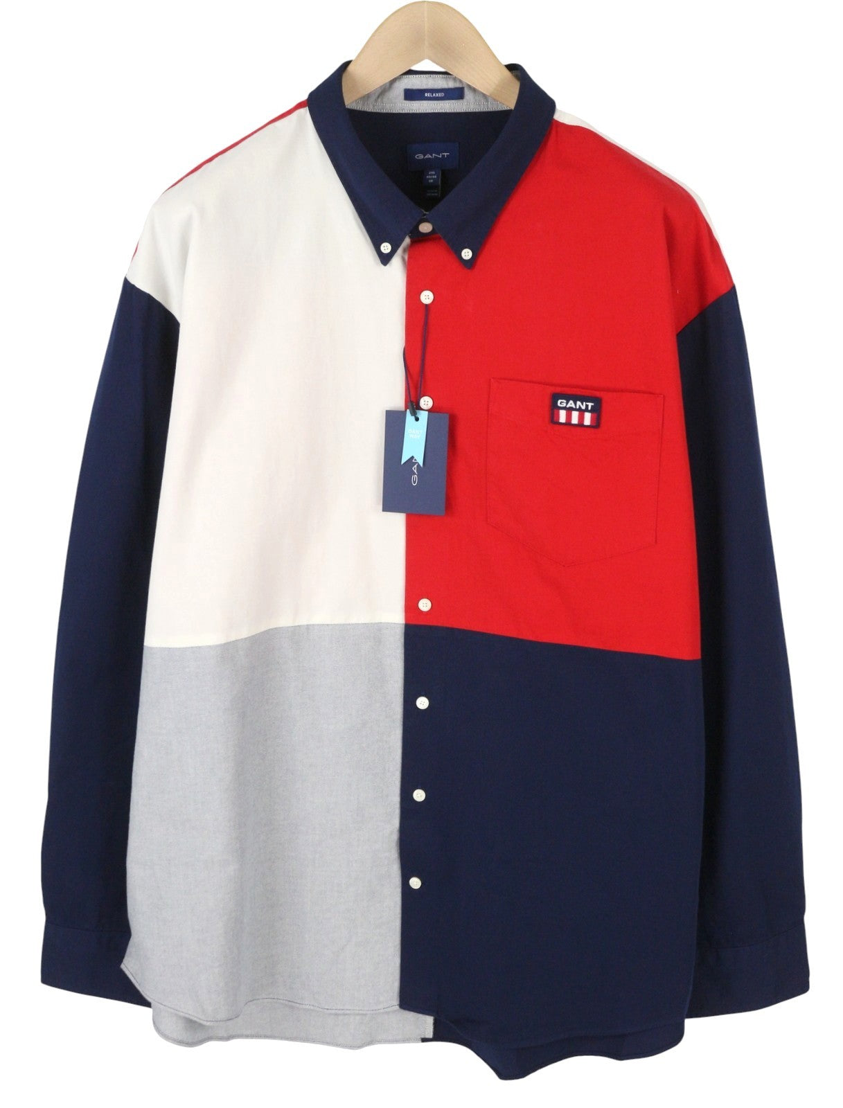 GANT Rel Retro Flag Block BD Men Shirt 2XL Blue Logo Buttoned Casual Top