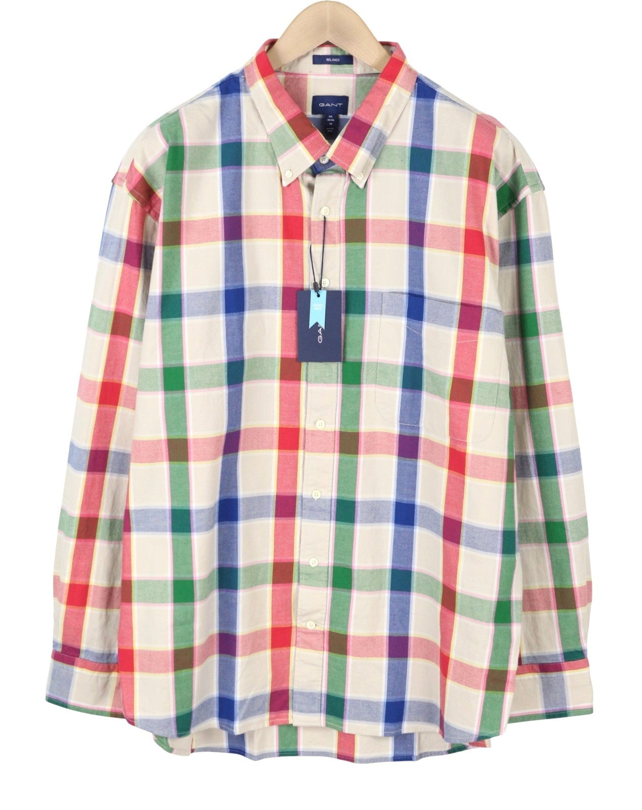 GANT Rel Oxford Check BD Men Shirt 2XL Putty Beige Buttoned Pocket Casual