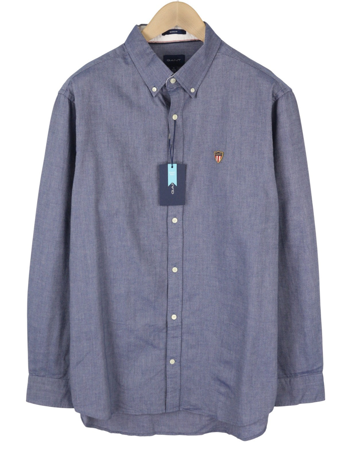 GANT Reg Oxf Banner Shield BD Men Shirt XL Blue Logo Pocket Casual Shirt