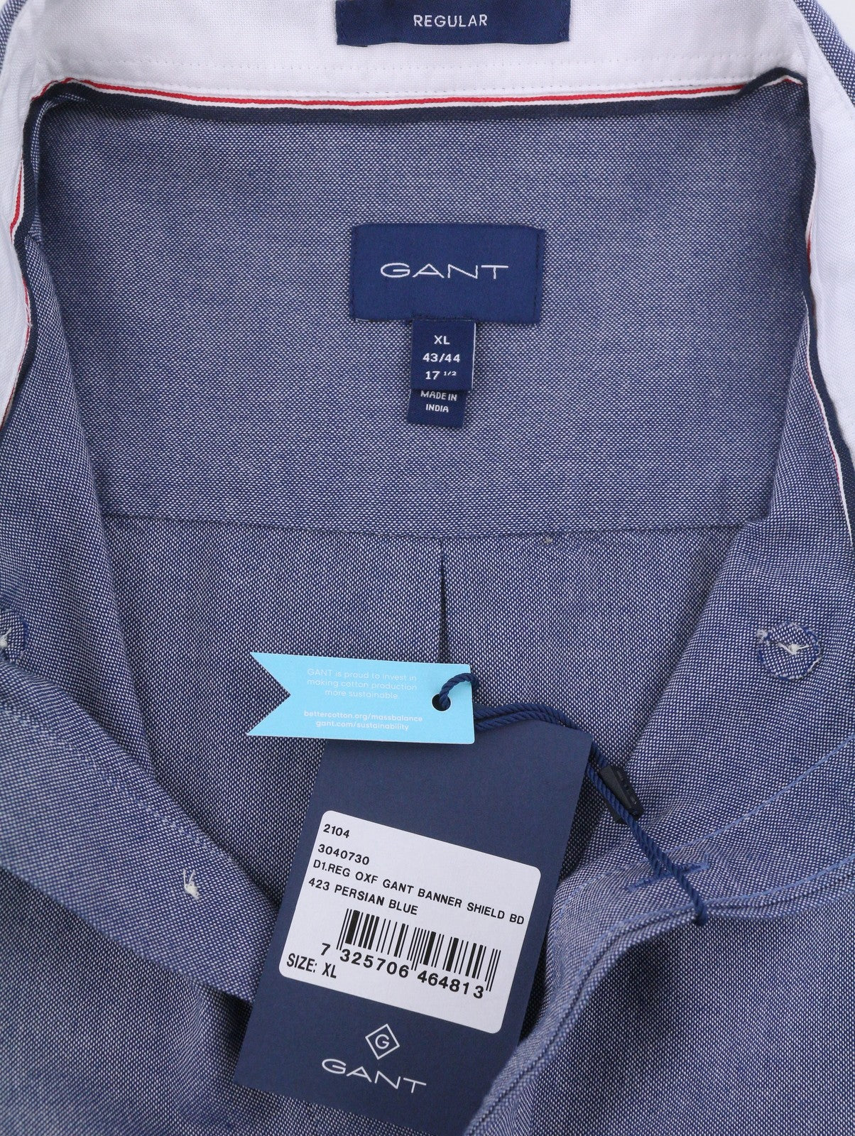 GANT Reg Oxf Banner Shield BD Men Shirt XL Blue Logo Pocket Casual Shirt