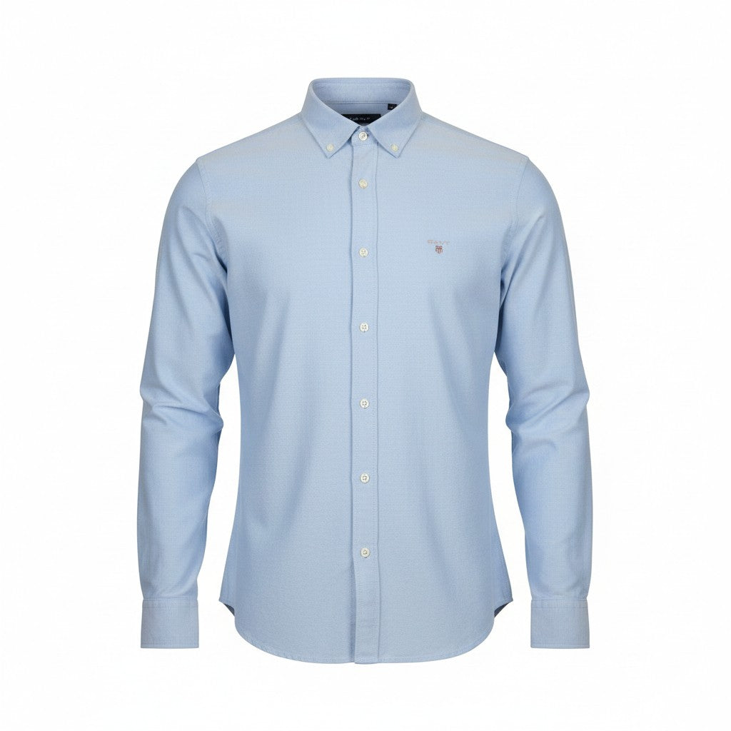 GANT Reg Jersey Pique Men Shirt M Blue Cotton Button-Down Casual Top