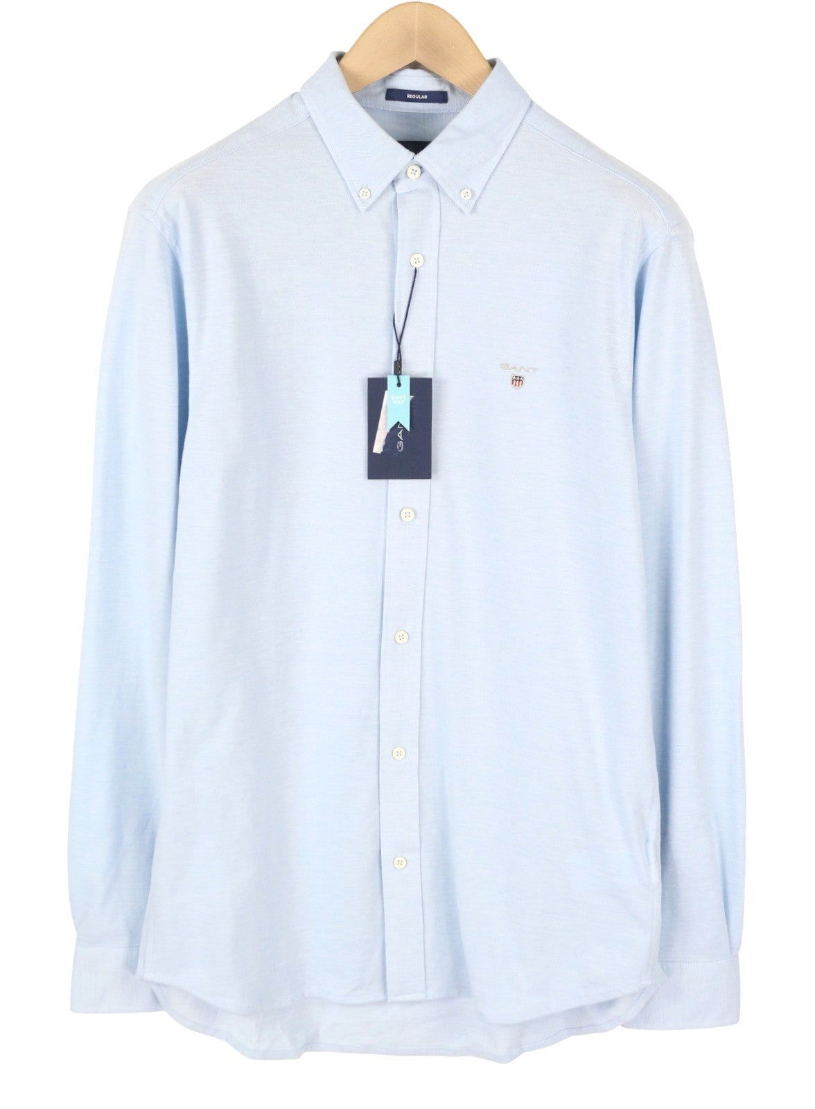 GANT Reg Jersey Pique Men Shirt M Blue Cotton Button-Down Casual Top